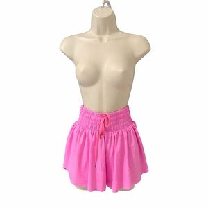 Blaosn Pink Athletic Shorts Skort XS High Waist Drawstring Running Gym